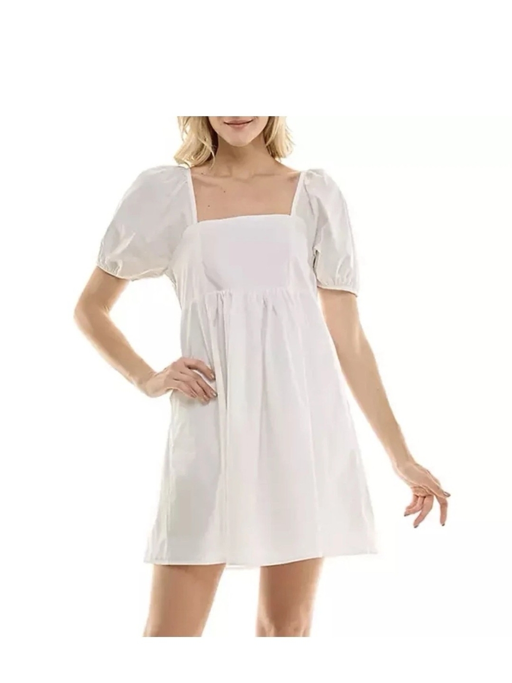 Draper James White Square-Neck Puff Sleeve Mini Dress